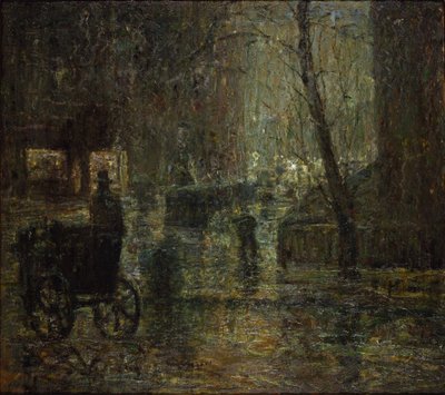 Natte nacht, Gramercy Park (Na regen, Nocturne) door Ernest Lawson