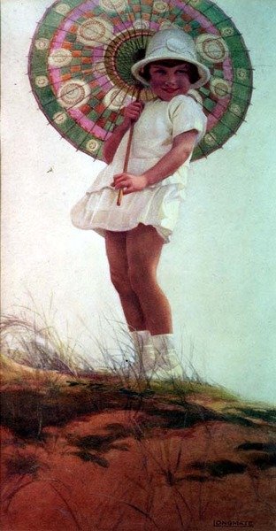 Portret van de dochter van de kunstenaar met een parasol door Ernest Longmate