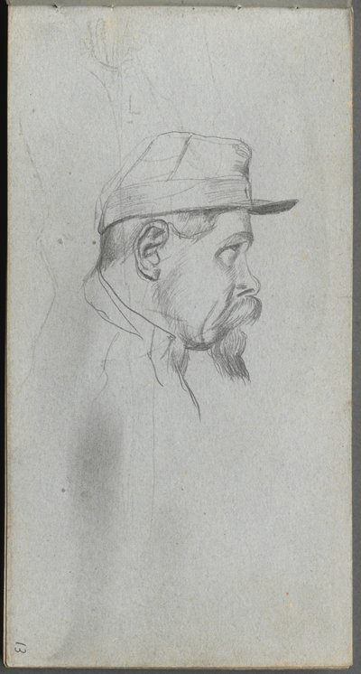 Schetsboek, pagina 13: Buste van een man in profiel door Ernest Meissonier