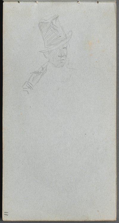 Schetsboek, pagina 17: Buste van een man met hoge hoed door Ernest Meissonier