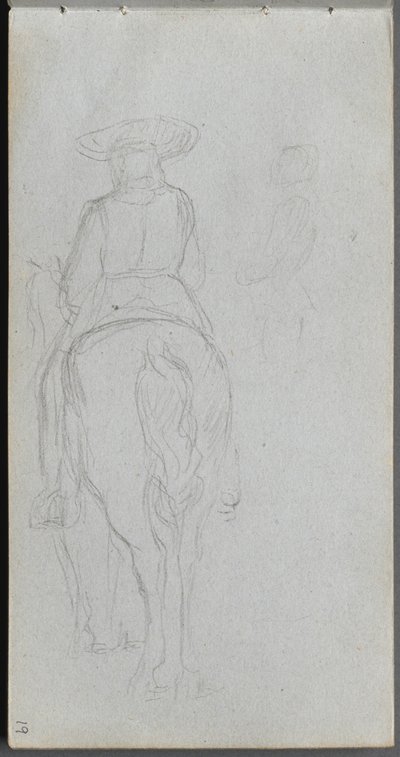 Schetsboek, pagina 19: Studie van een figuur te paard van achteren gezien door Ernest Meissonier