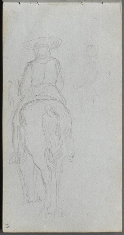 Schetsboek, pagina 19: Studie van een figuur te paard gezien van achteren door Jean Louis Ernest Meissonier