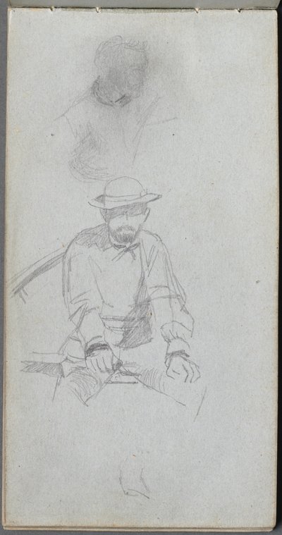 Schetsboek, pagina 30: Zittende mannelijke figuur en figuur in profiel door Jean Louis Ernest Meissonier