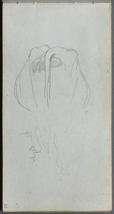 Schetsboek, pagina 33: Studie van een koe van achteren en profielstudie door Ernest Meissonier