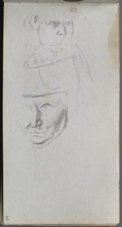 Schetsboek, pagina 47: Studies van drie gezichten door Ernest Meissonier
