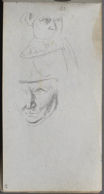 Schetsboek, pagina 47: Studies van Drie Gezichten door Jean Louis Ernest Meissonier