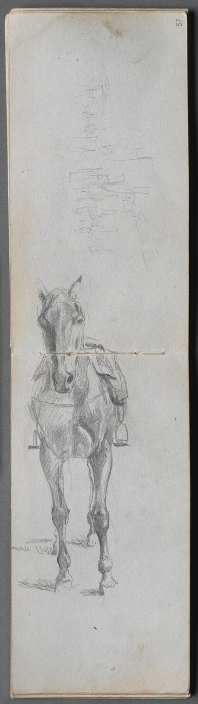 Schetsboek, pagina 56 & 57: Studie van een paard door Jean Louis Ernest Meissonier