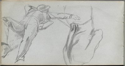 Schetsboek, pagina 58: Liggende figuur en figuur van achteren door Jean Louis Ernest Meissonier