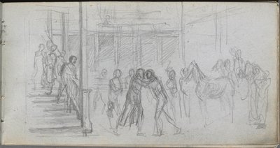 Schetsboek, pagina 62: Figurenstudie, trap, paard door Jean Louis Ernest Meissonier