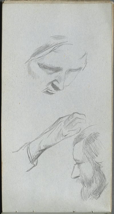 Schetsboek, pagina 70: Studie van twee gezichten en een hand door Ernest Meissonier