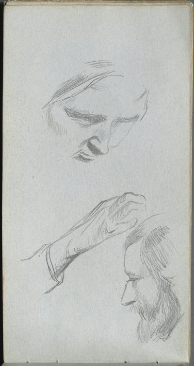 Schetsboek, pagina 70: Studie van twee gezichten en een hand door Jean Louis Ernest Meissonier