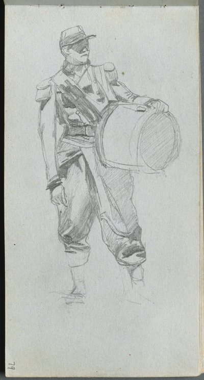 Schetsboek, pagina 79: Soldaat met trommel door Ernest Meissonier
