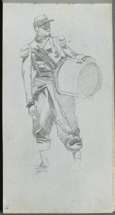 Schetsboek, pagina 79: Soldaat met trommel door Jean Louis Ernest Meissonier