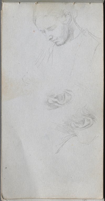 Schetsboek, pagina 96: Studie van een gezicht, oren door Ernest Meissonier