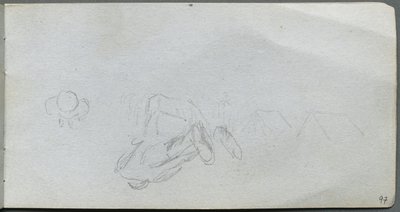 Schetsboek, pagina 97: Studie van figuren, gebouwen door Ernest Meissonier