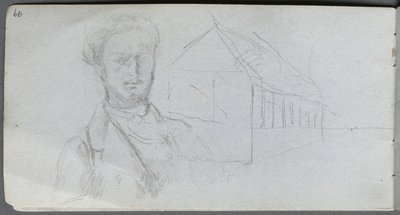 Schetsboek, pagina 99: Studie van figuur, gebouw door Jean Louis Ernest Meissonier
