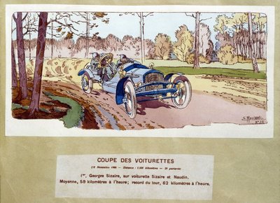 Autoracen: de snede van karren in 1906 - tekening door Ernest Montaut (1878-1909) door Ernest Montaut