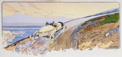 Henri Rougier in zijn Lorraine-Dietrich tijdens de Mount Ventoux rally in 1904, ca. 1910 door Ernest Montaut