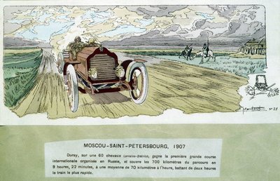 Autorace: Moskou - Sint-Petersburg, circa 1900 - tekening door Ernest Montaut (1878-1909) door Ernest Montaut