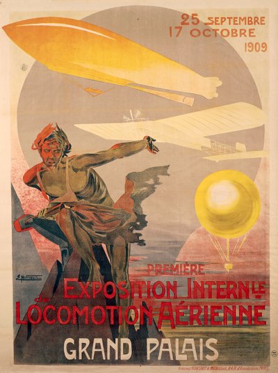 Poster voor eerste internationale tentoonstelling van luchtlocomotie, 25 september - 17 oktober door Ernest Montaut