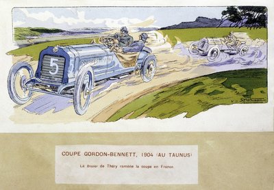 Racen: de Gordon Bennett Cup (Gordon-Bennett) in 1904 - tekening door Ernest Montaut (1878-1909) door Ernest Montaut