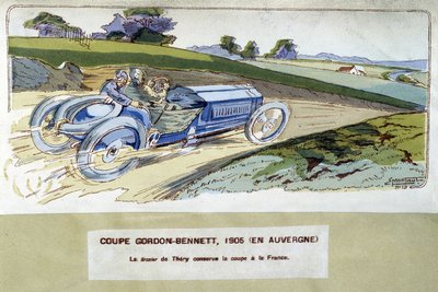 Racen: de Gordon Bennett Cup (Gordon-Bennett) in 1905 - tekening door Ernest Montaut (1878-1909) door Ernest Montaut