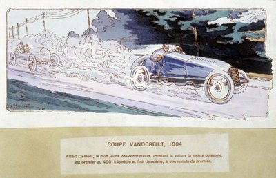 Racen: de Vanderbilt Cup in 1904 - tekening door Ernest Montaut (1878-1909) door Ernest Montaut