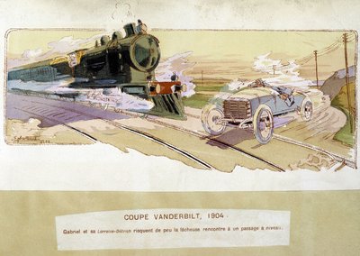 Racen: de Vanderbilt Cup in 1904 - tekening door Ernest Montaut (1878-1909) door Ernest Montaut