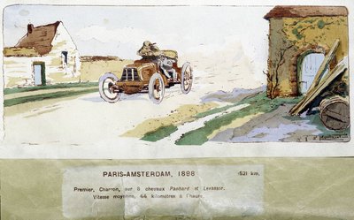 De Parijs - Amsterdam race in 1898, tekening door Ernest Montaut (1878-1909) door Ernest Montaut