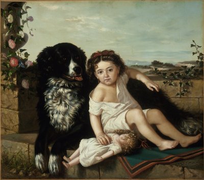 Portret van een Meisje met een Hond door Ernest Narjot