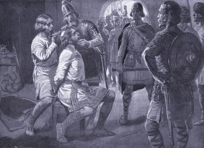 Ceowulf, koning van Northumbria, wordt met geweld geschoren AD731 door Ernest Prater