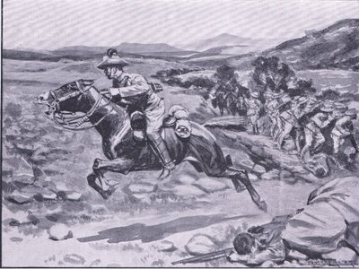 De vangst van de lijfwacht: Luitenant Batemans gedurfde inval, illustratie uit Na Pretoria: De Guerrillaoorlog, 1902 door Ernest Prater