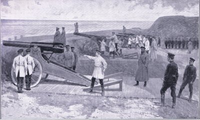 De belegging van Port Arthur. In een van de havens die de Russische haven bewaken, illustratie uit Cassells History of the Russo-Japanese War Vol 1, ca. 1900 door Ernest Prater