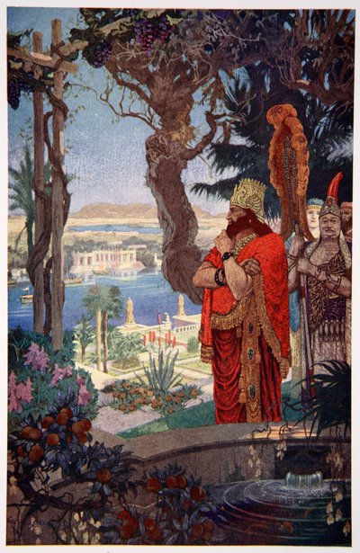 Nebukadnezar in de hangende tuinen van Babylon, 1915 door Ernest Wellcousins