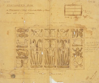 Ontwerp voor Briefpapierdoos in Macassar Ebbenhout ingelegd met Parelmoer, 1904 door Ernest William Gimson
