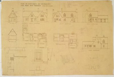 Paar Cottages in Kelmscott voor Miss May Morris, ca. 1915 door Ernest William Gimson