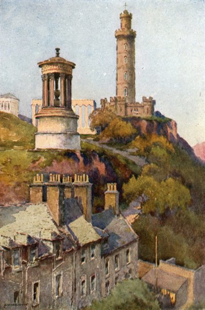 Calton Hill (kleur litho) door Ernest William Haslehust