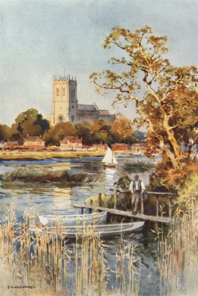 Christchurch Priory vanaf Wick Ferry door Ernest William Haslehust