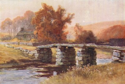 Clapper Brug, Postbridge (kleur litho) door Ernest William Haslehust
