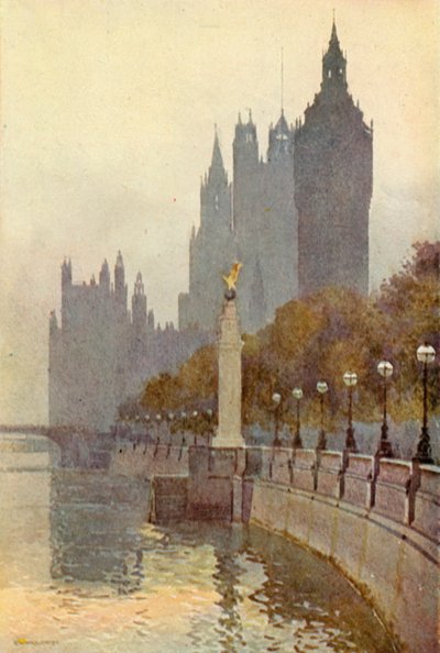 Houses of Parliament vanaf de Embankment door Ernest William Haslehust