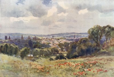 Oxford vanaf Headington Hill (kleur litho) door Ernest William Haslehust