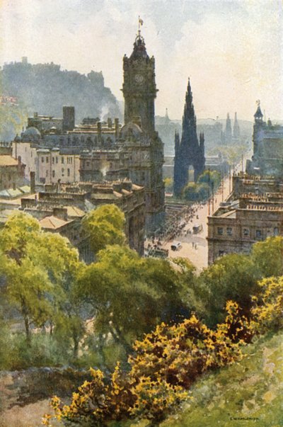 Princes Street vanaf Calton Hill door Ernest William Haslehust