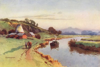 Rivier de Theems: Uitzicht vanaf Sutton Bridge (kleur litho) door Ernest William Haslehust