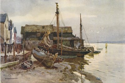 De Exe bij Topsham (kleur litho) door Ernest William Haslehust