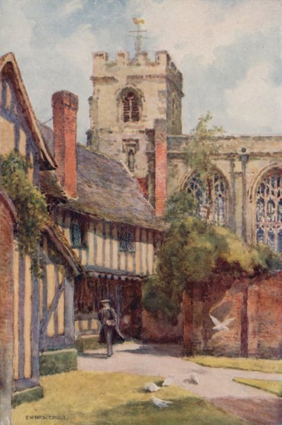 De Grammar School en Guild Chapel, Stratford-on-Avon door Ernest William Haslehust