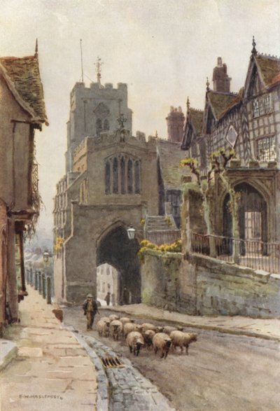 Westpoort, Warwick (kleur litho) door Ernest William Haslehust