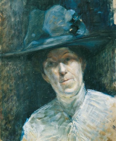 Dame met blauwe hoed door Ernestine von Hüttenbrenner