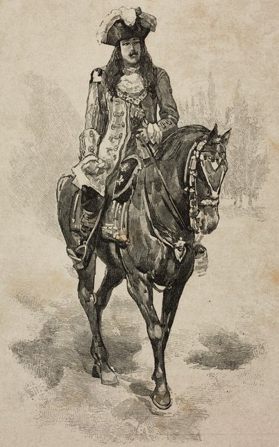 Graaf van Turijn Vittorio Emanuele van Savoye in kostuum van Vittorio Amedeo II van Savoye bij Villa Borghese Toernooi ter gelegenheid van zilveren huwelijk van Umberto I en Margherita van Savoye, Rome, Italië door Ernesto Mancastroppa