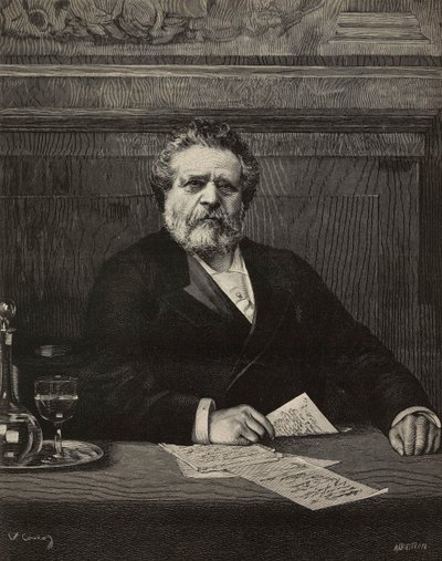 Giosue Carducci, Italiaanse dichter en schrijver, Nobelprijswinnaar in 1906, gravure door Ernesto Mancastroppa naar schilderij van Vittorio Corcos, uit L