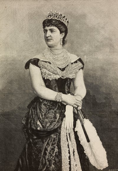 Margaretha van Savoye (1851-1926), Koningin van Italië van 1878 tot 1900, foto door Cattani, Bertelli en de Hagen, gravure door Ernesto Mancastroppa uit L